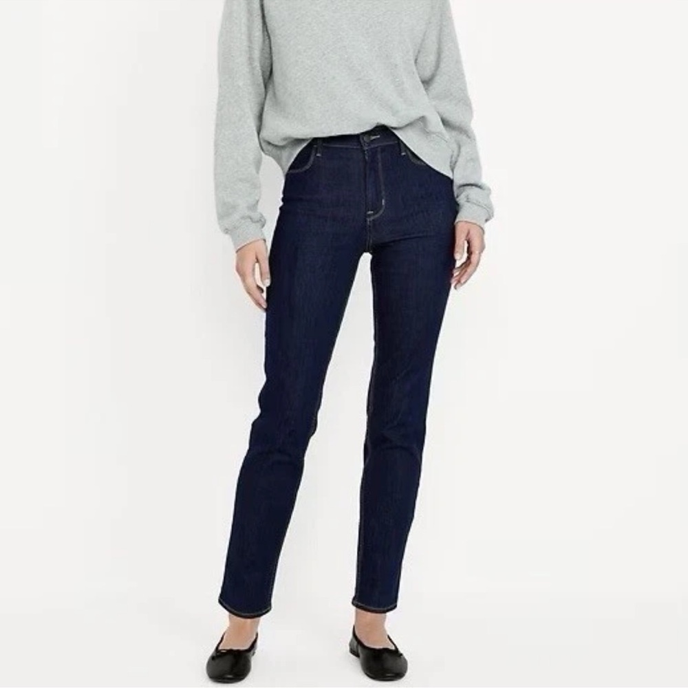 {Old Navy} "High Rise Wow Ankle Straight" Short Petite Dark Blue Rinse Jeans